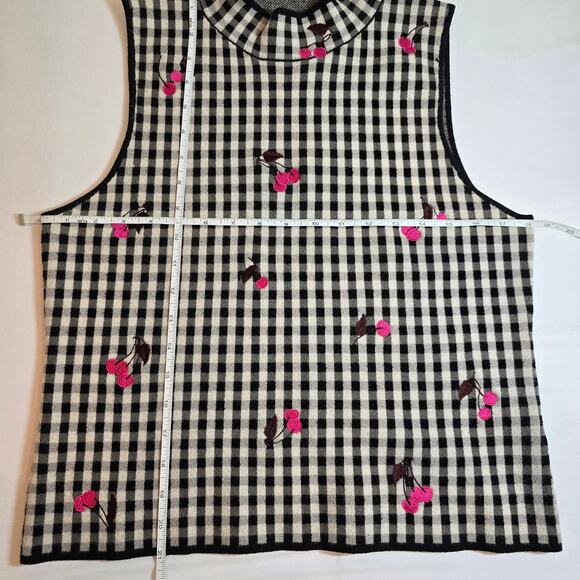 Maeve Sleeveless Mock Neck Plaid & Cherries Sweater Tank. Retails $98 - Picture 5 of 11